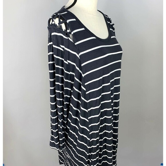 Maurices 24/7 Mini Shift A-line Dress Tunic Women 3XL B&W Stripe Detail Shoulder - Picture 3 of 11